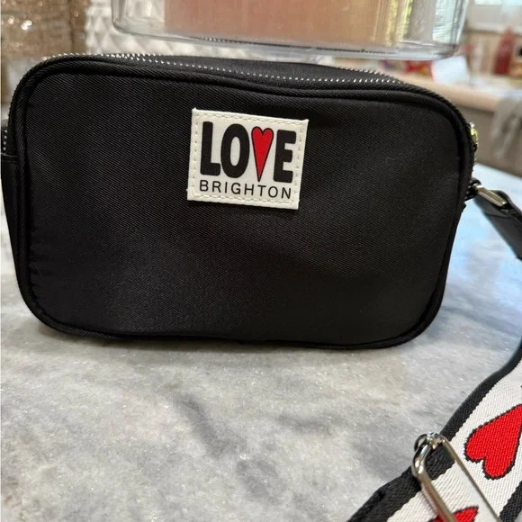 NWOT Brighton Black Crossbody Bag with Red Heart Strap - Picture 2 of 7